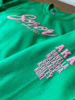 Green w/Pink Lettering Pullover Custom Crew Neck Sweatshirt