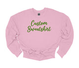 Light Pink w/Green Lettering Pullover Custom Crew Neck Sweatshirt